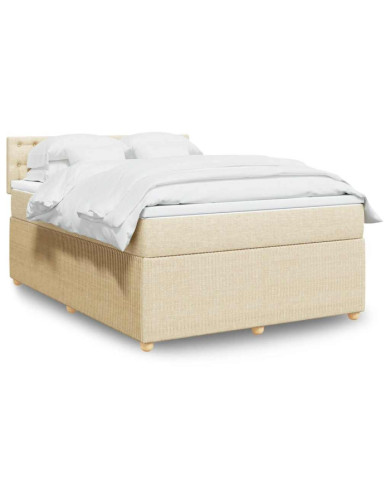 Sommier à lattes de lit avec matelas Crème 140x190 cm Tissu | Mobilier & Déco