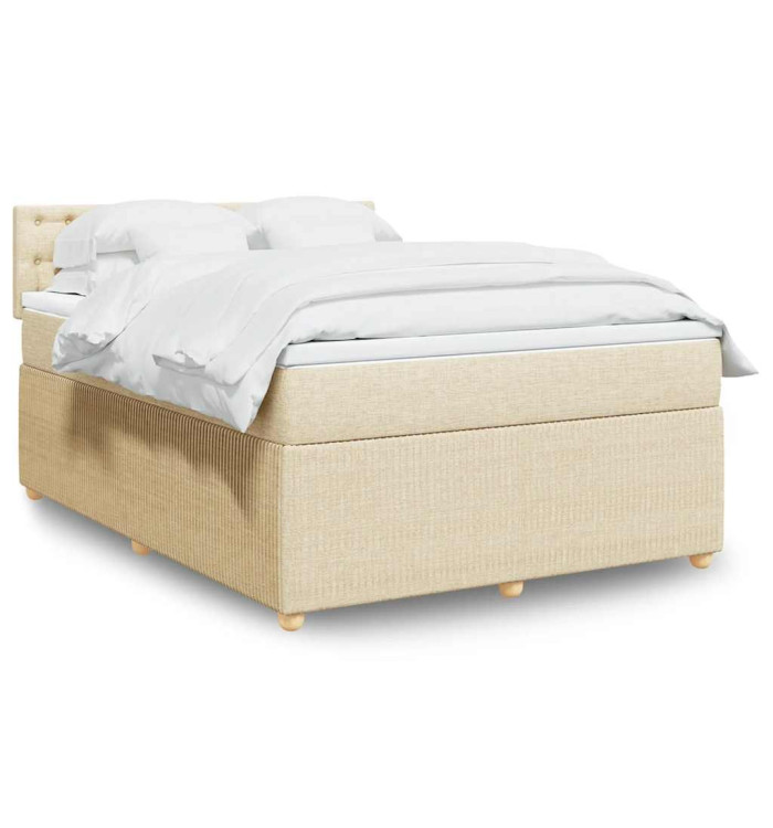 Sommier à lattes de lit avec matelas Crème 140x190 cm Tissu | Mobilier & Déco