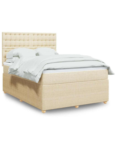 Sommier à lattes de lit avec matelas Crème 140x190 cm Tissu | Mobilier & Déco