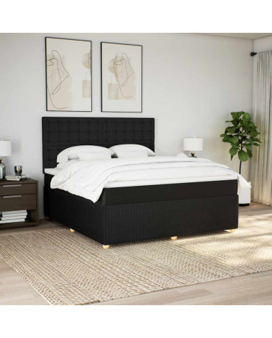Sommier à lattes de lit avec matelas Noir 180x200 cm Tissu | Mobilier & Déco