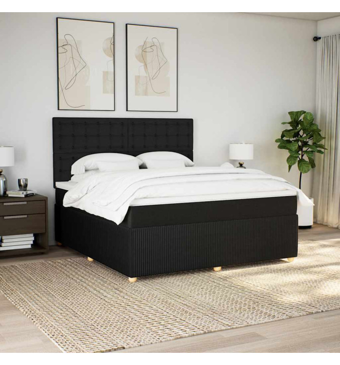 Sommier à lattes de lit avec matelas Noir 180x200 cm Tissu | Mobilier & Déco
