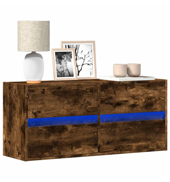 Meuble TV mural avec lumières LED chêne fumé 100x31x45 cm | Mobilier & Déco