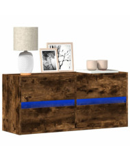 Meuble TV mural avec lumières LED chêne fumé 100x31x45 cm | Mobilier & Déco