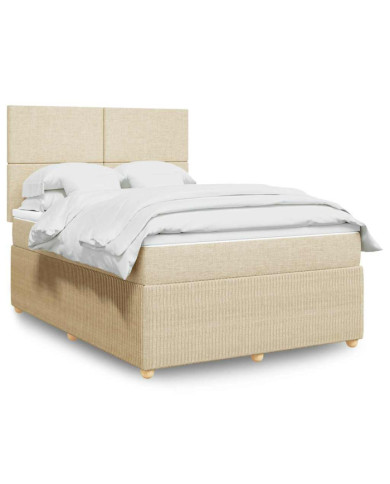 Sommier à lattes de lit avec matelas Crème 160x200 cm Tissu | Mobilier & Déco