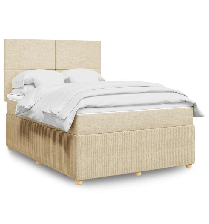 Sommier à lattes de lit avec matelas Crème 160x200 cm Tissu | Mobilier & Déco