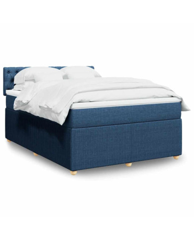 Sommier à lattes de lit avec matelas Bleu 160x200 cm Tissu | Mobilier & Déco