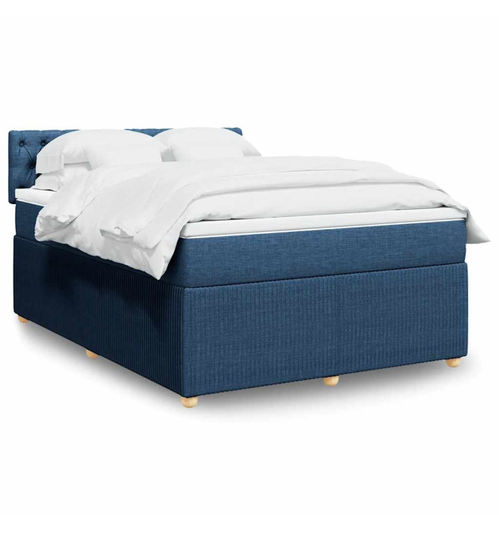 Sommier à lattes de lit avec matelas Bleu 160x200 cm Tissu | Mobilier & Déco