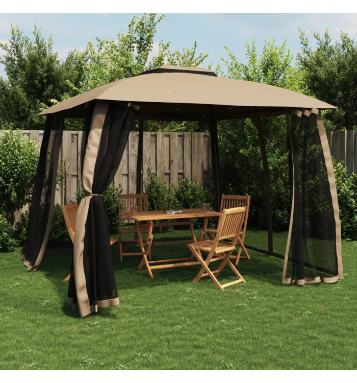 Tonnelle avec double toit et parois en filet taupe acier | Mobilier & Déco