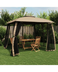 Tonnelle avec double toit et parois en filet taupe acier | Mobilier & Déco