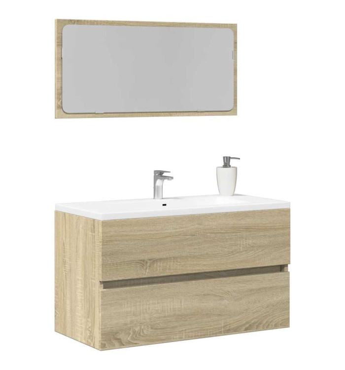 Meuble de salle de bain avec miroir chêne sonoma 80x38,5x45 cm | Mobilier & Déco