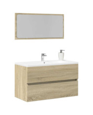 Meuble de salle de bain avec miroir chêne sonoma 80x38,5x45 cm | Mobilier & Déco