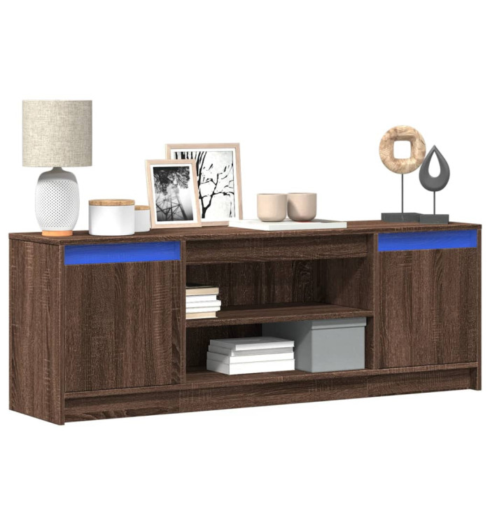 Meuble TV avec LED chêne marron 139,5x34x50cm bois d'ingénierie | Mobilier & Déco