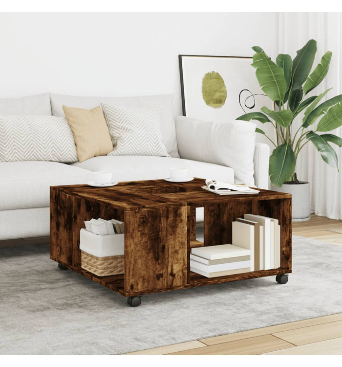 Table basse chêne fumé 80x80x40 cm bois d'ingénierie | Mobilier & Déco