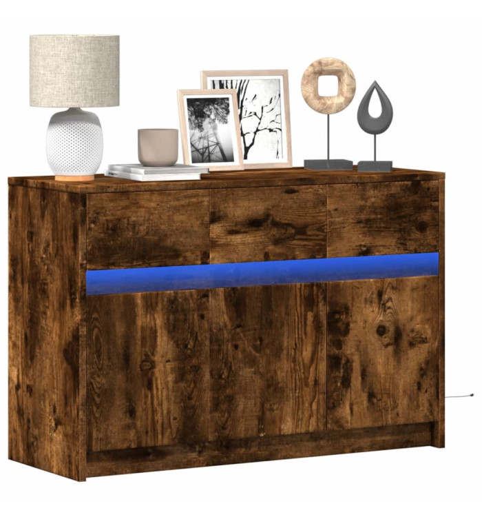 Meuble TV avec LED chêne fumé 91x34x61 cm bois d'ingénierie | Mobilier & Déco