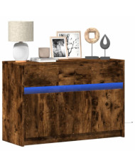 Meuble TV avec LED chêne fumé 91x34x61 cm bois d'ingénierie | Mobilier & Déco