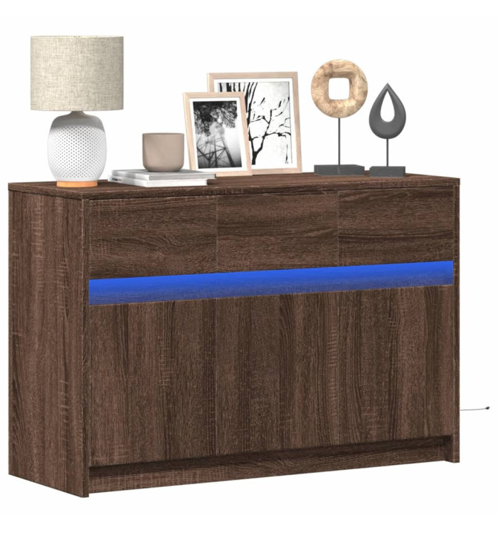 Meuble TV avec LED chêne marron 91x34x61 cm bois d'ingénierie | Mobilier & Déco