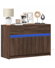Meuble TV avec LED chêne marron 91x34x61 cm bois d'ingénierie | Mobilier & Déco