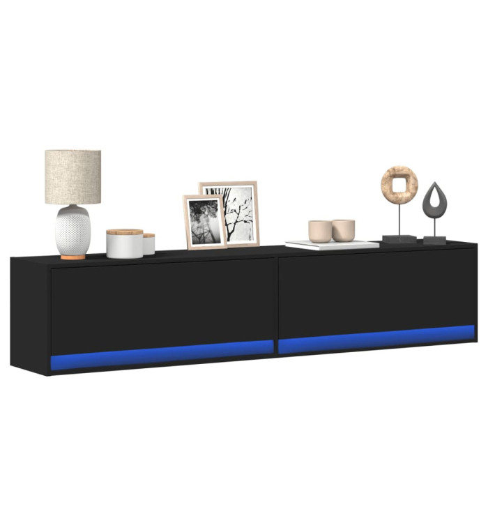Meuble TV mural avec LED noir 180x31x38 cm | Mobilier & Déco