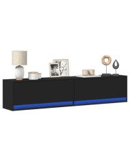 Meuble TV mural avec LED noir 180x31x38 cm | Mobilier & Déco