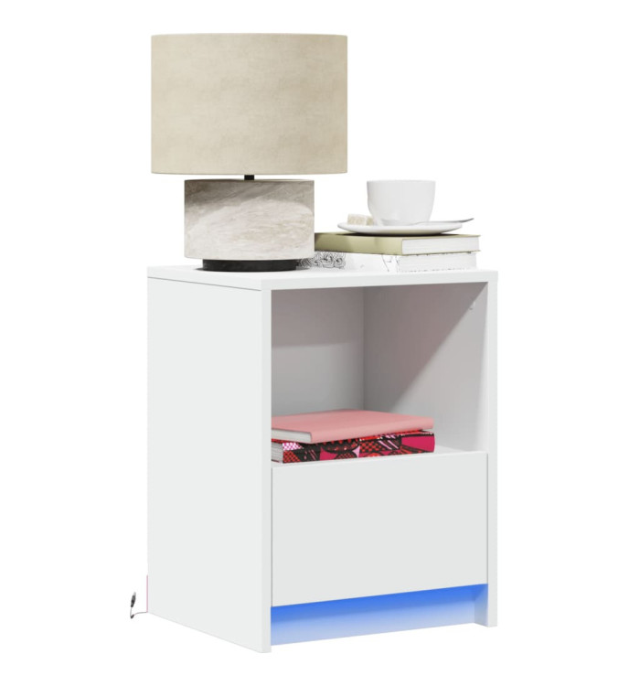 Armoires de chevet et lumières LED 2pcs blanc bois d'ingénierie | Mobilier & Déco