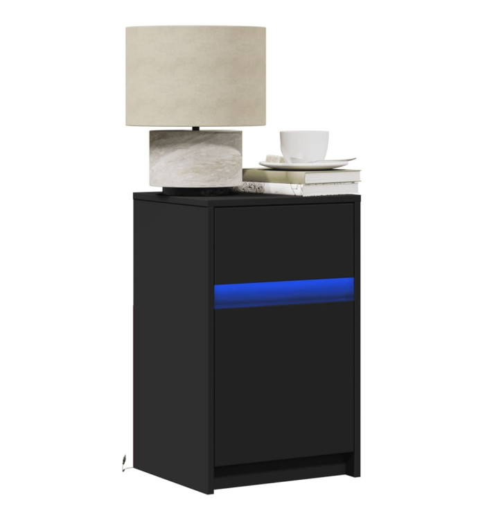 Armoires de chevet et lumières LED 2 pcs noir bois d'ingénierie | Mobilier & Déco