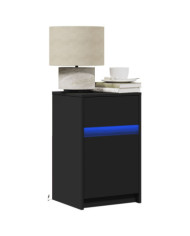 Armoires de chevet et lumières LED 2 pcs noir bois d'ingénierie | Mobilier & Déco