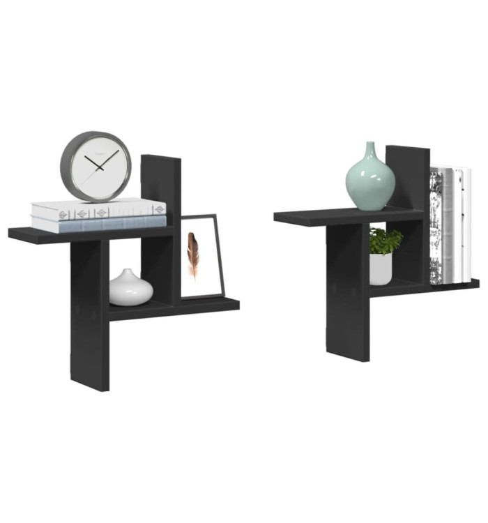 Étagères murales 2 pcs noir 38x12x38 cm bois d'ingénierie | Mobilier & Déco