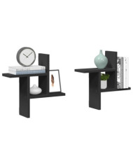 Étagères murales 2 pcs noir 38x12x38 cm bois d'ingénierie | Mobilier & Déco