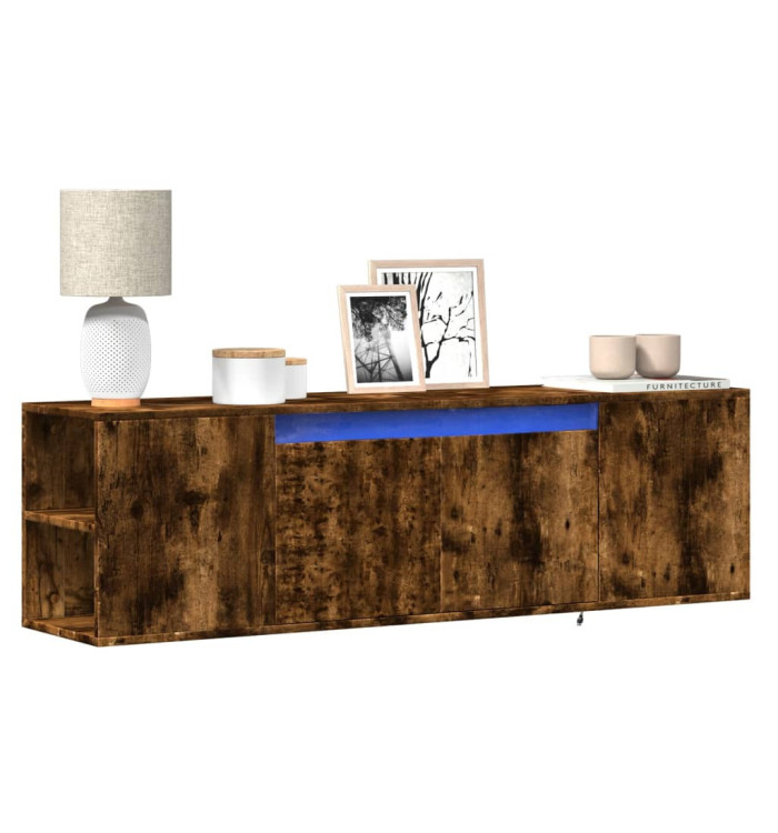 Meuble TV mural avec lumières LED chêne fumé 135x31x39,5 cm | Mobilier & Déco