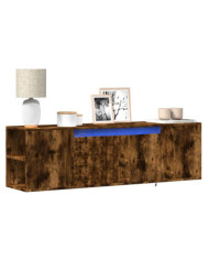 Meuble TV mural avec lumières LED chêne fumé 135x31x39,5 cm | Mobilier & Déco