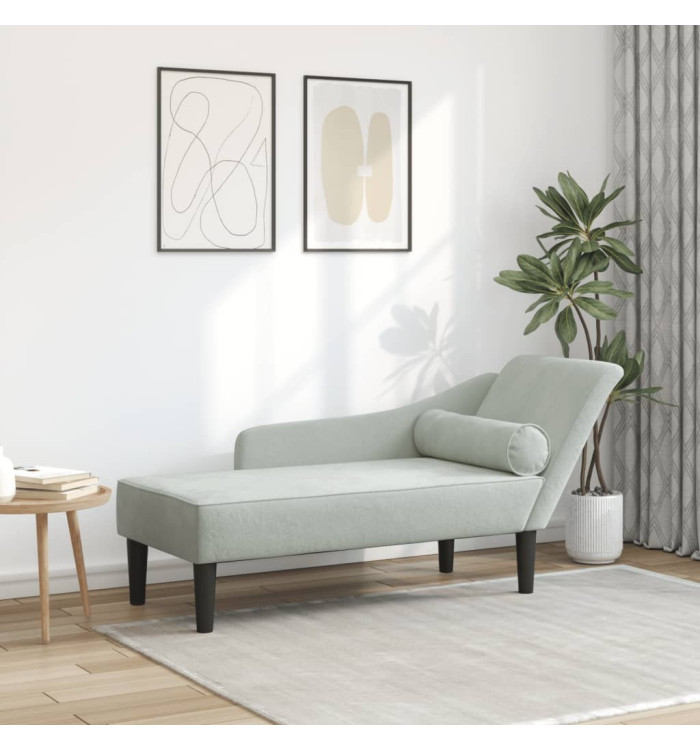 Chaise longue avec coussins gris clair velours | Mobilier & Déco