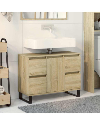 Armoire salle de bain chêne sonoma 80x33x60cm bois d'ingénierie | Mobilier & Déco