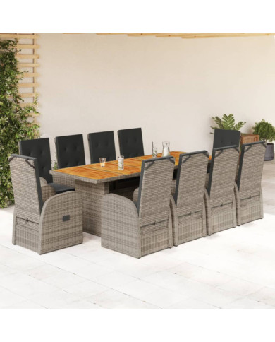 Ensemble à manger de jardin 11pcs avec coussins gris poly rotin | Mobilier & Déco