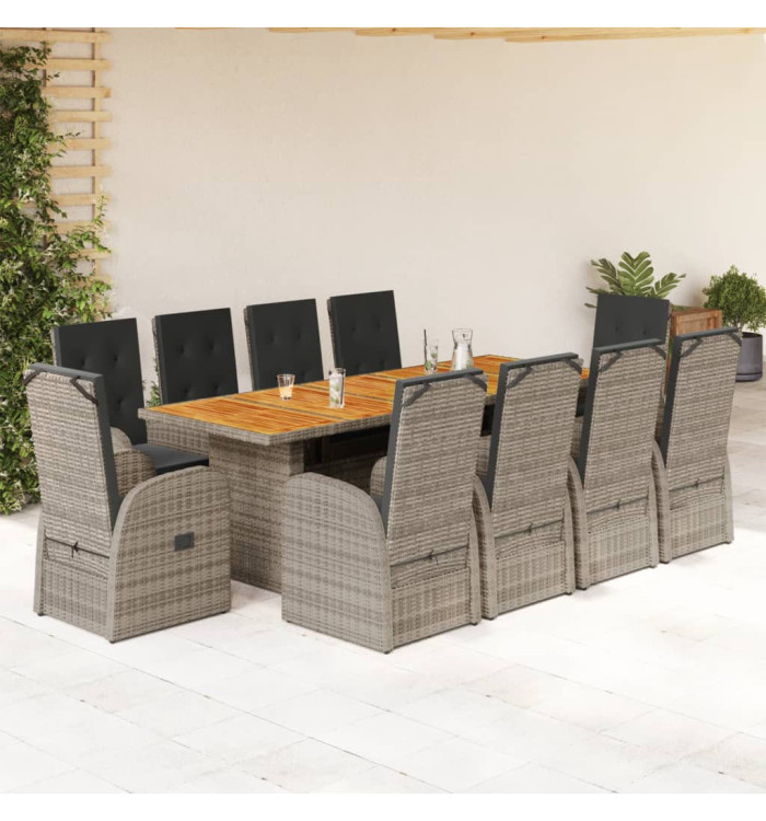 Ensemble à manger de jardin 11pcs avec coussins gris poly rotin | Mobilier & Déco