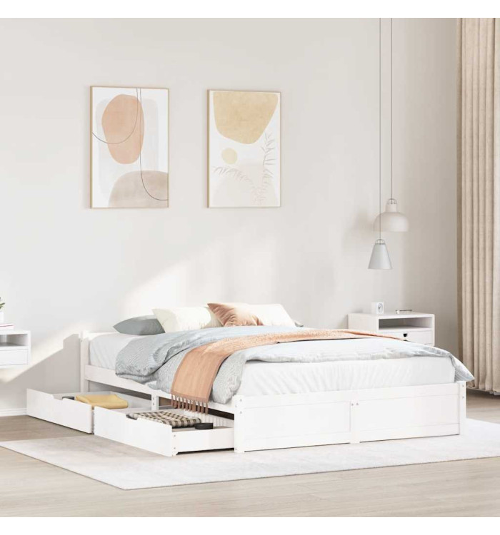 Cadre de lit sans matelas blanc 120x200 cm bois de pin massif | Mobilier & Déco