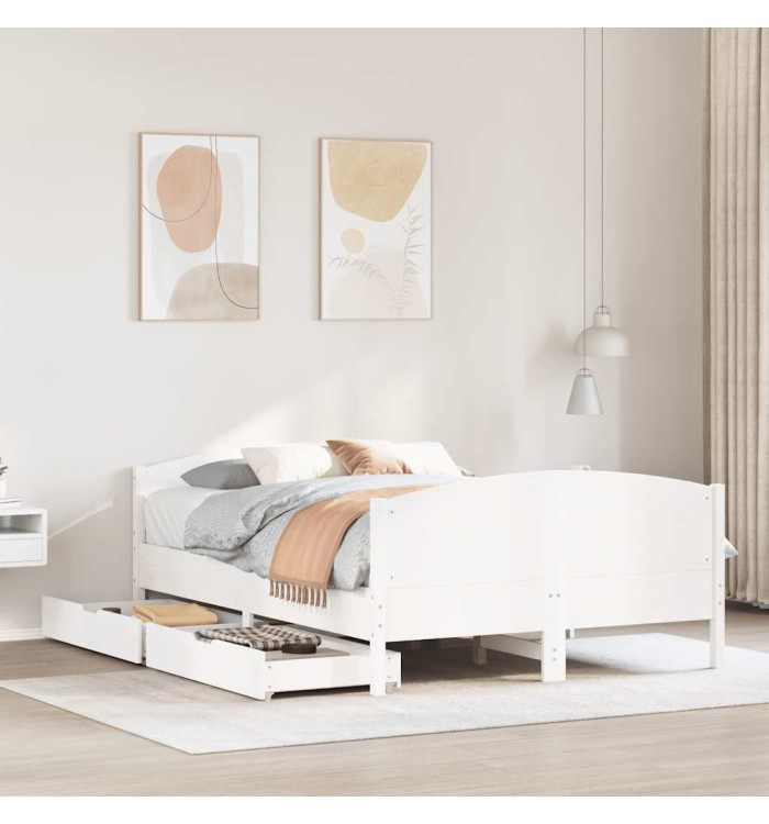 Cadre de lit sans matelas blanc 140x200 cm bois de pin massif | Mobilier & Déco