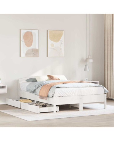 Cadre de lit sans matelas blanc 120x200 cm bois de pin massif | Mobilier & Déco