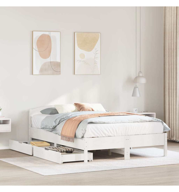 Cadre de lit sans matelas blanc 120x200 cm bois de pin massif | Mobilier & Déco