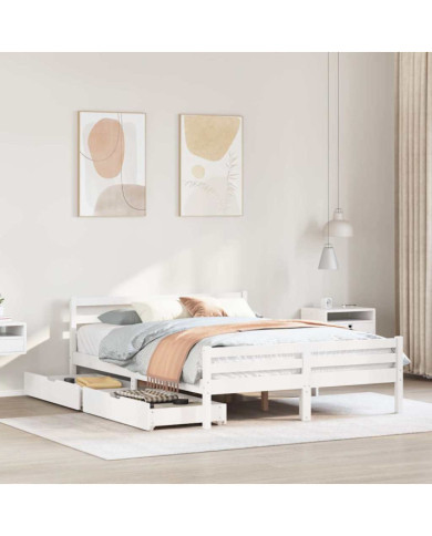 Cadre de lit sans matelas blanc 150x200 cm bois de pin massif | Mobilier & Déco