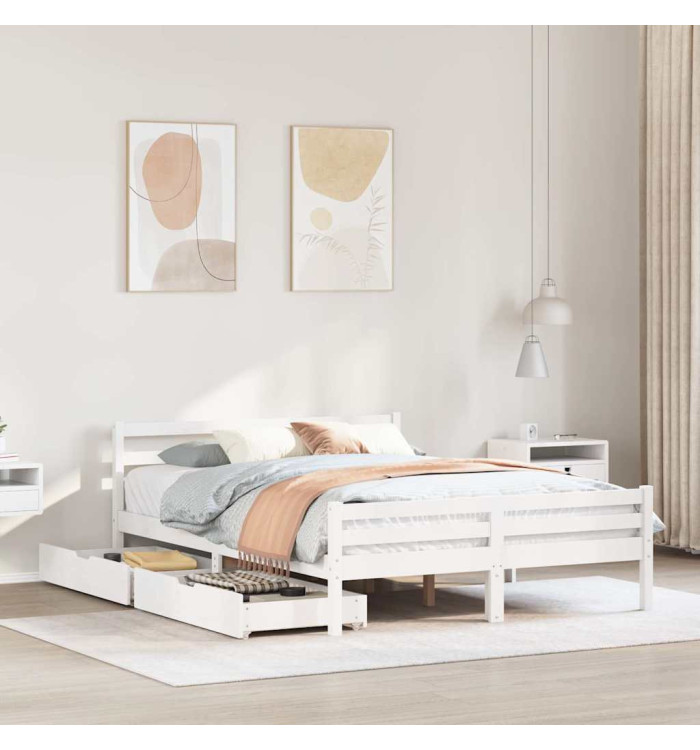 Cadre de lit sans matelas blanc 150x200 cm bois de pin massif | Mobilier & Déco