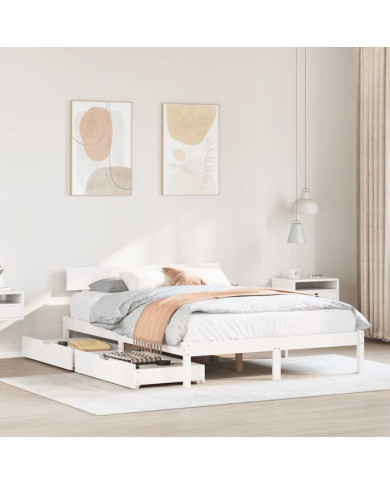 Cadre de lit sans matelas blanc 150x200 cm bois de pin massif | Mobilier & Déco