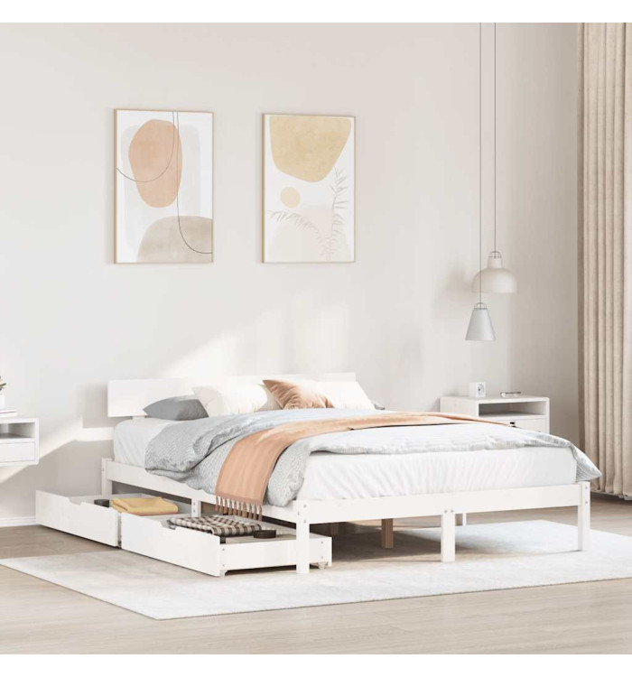 Cadre de lit sans matelas blanc 150x200 cm bois de pin massif | Mobilier & Déco