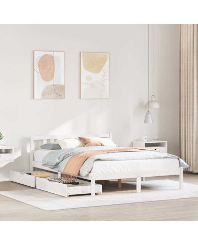 Cadre de lit sans matelas blanc 150x200 cm bois de pin massif | Mobilier & Déco
