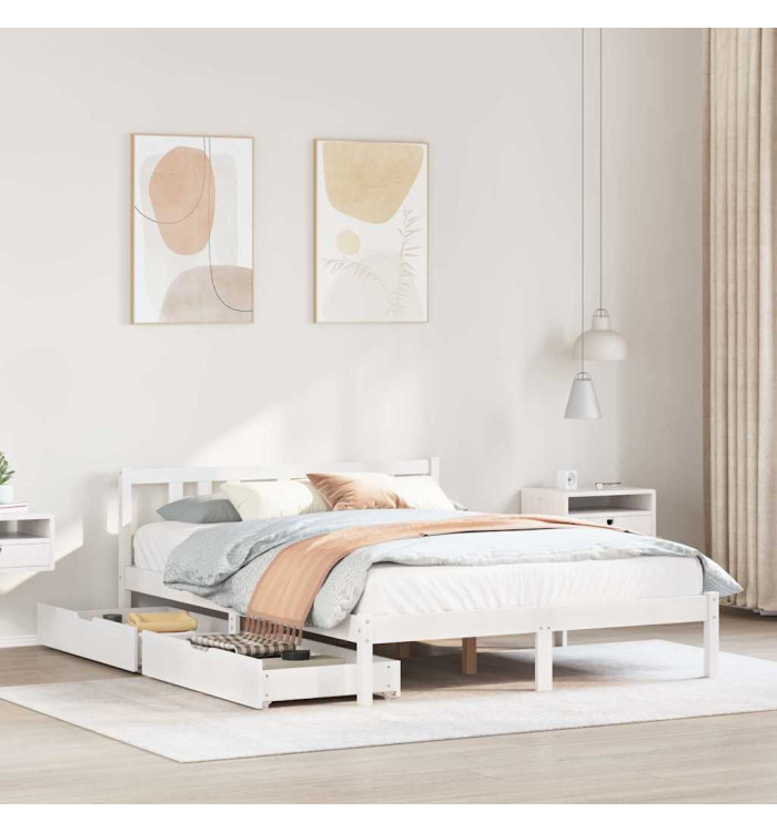 Cadre de lit sans matelas blanc 150x200 cm bois de pin massif | Mobilier & Déco
