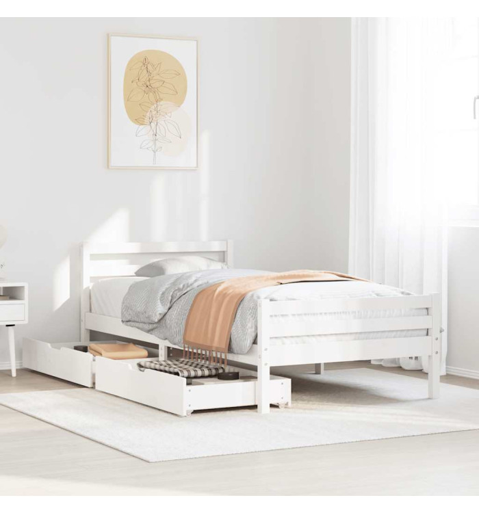 Cadre de lit sans matelas blanc 100x200 cm bois de pin massif | Mobilier & Déco