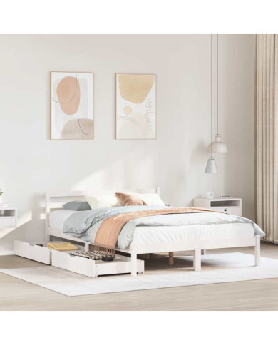 Cadre de lit sans matelas blanc 150x200 cm bois de pin massif | Mobilier & Déco