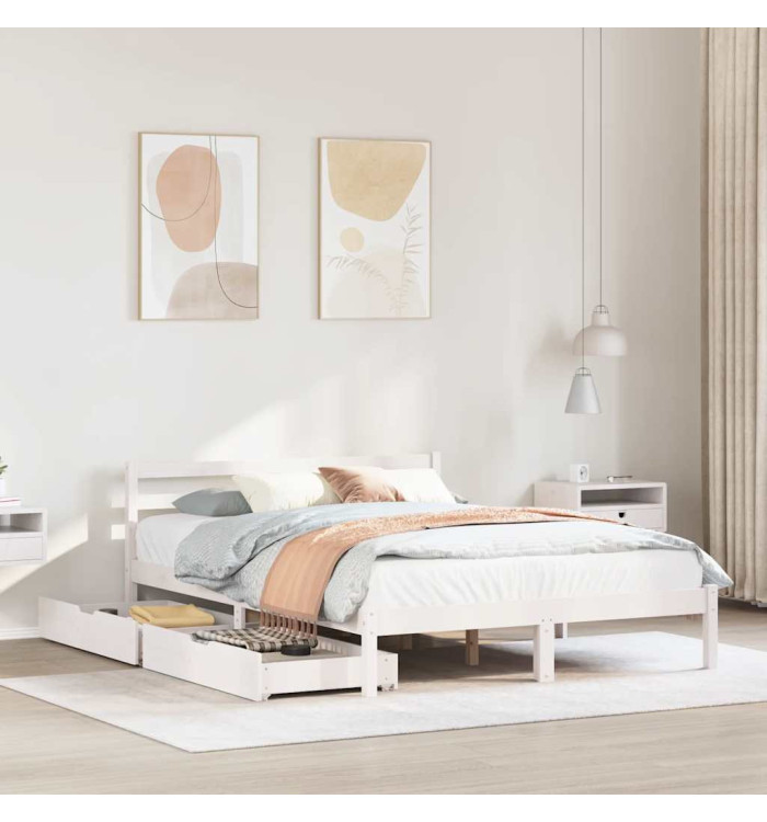 Cadre de lit sans matelas blanc 150x200 cm bois de pin massif | Mobilier & Déco