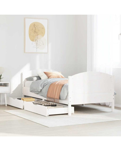 Cadre de lit sans matelas blanc 100x200 cm bois de pin massif | Mobilier & Déco