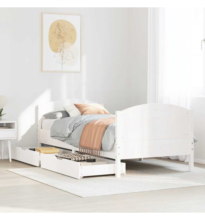 Cadre de lit sans matelas blanc 100x200 cm bois de pin massif | Mobilier & Déco