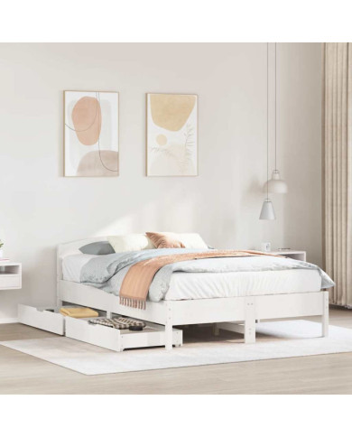 Cadre de lit sans matelas blanc 150x200 cm bois de pin massif | Mobilier & Déco